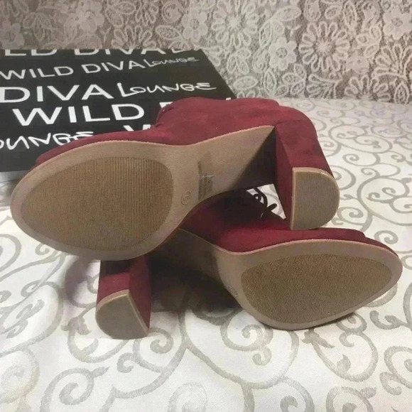NIB!Wild Diva-Burgundy lace up heels peekaboo boots/Sandals Size 9 - Picture 7 of 9